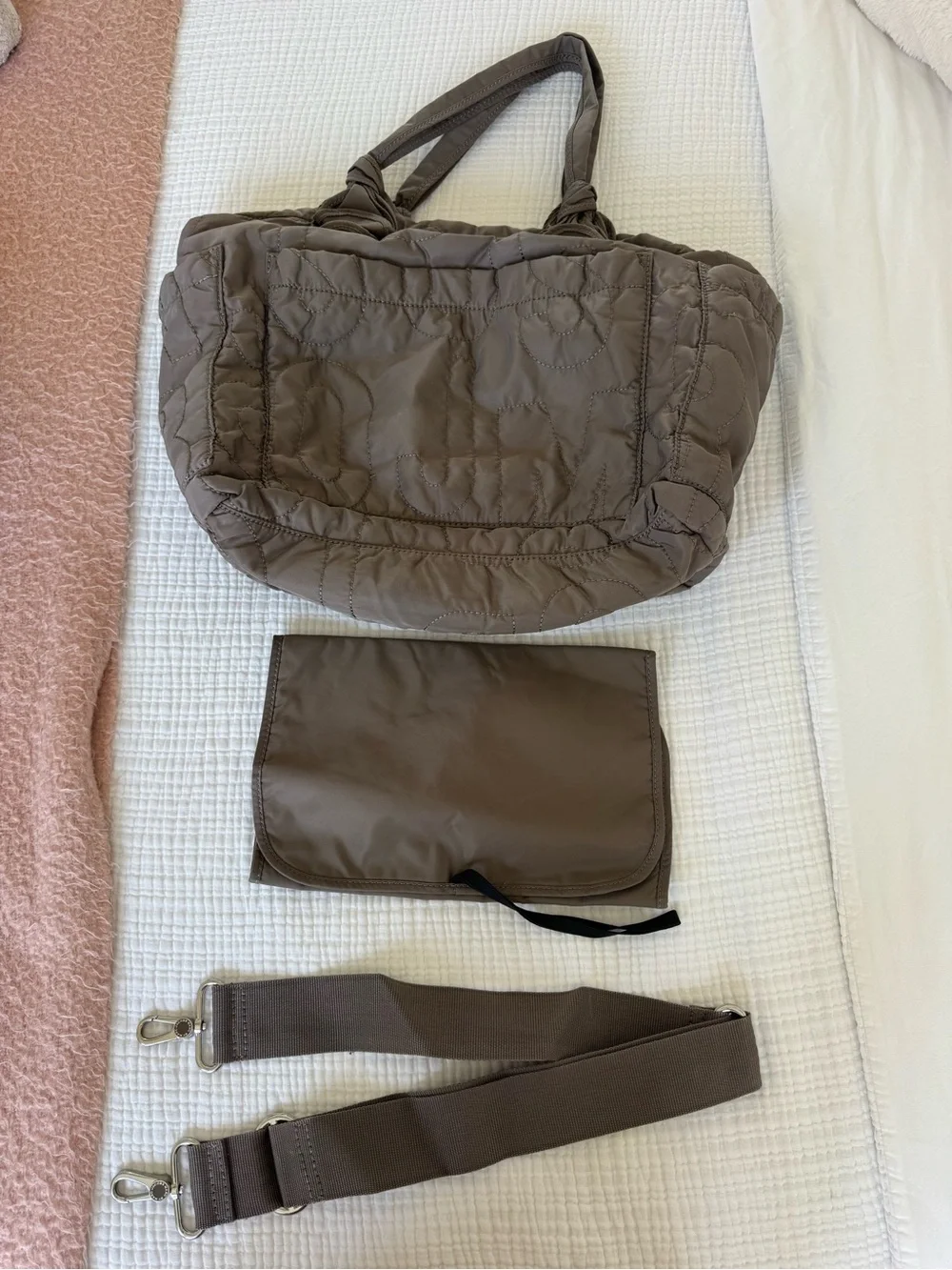 Marc Jacob’s Quilted Nylon diaper Bag in Taupe